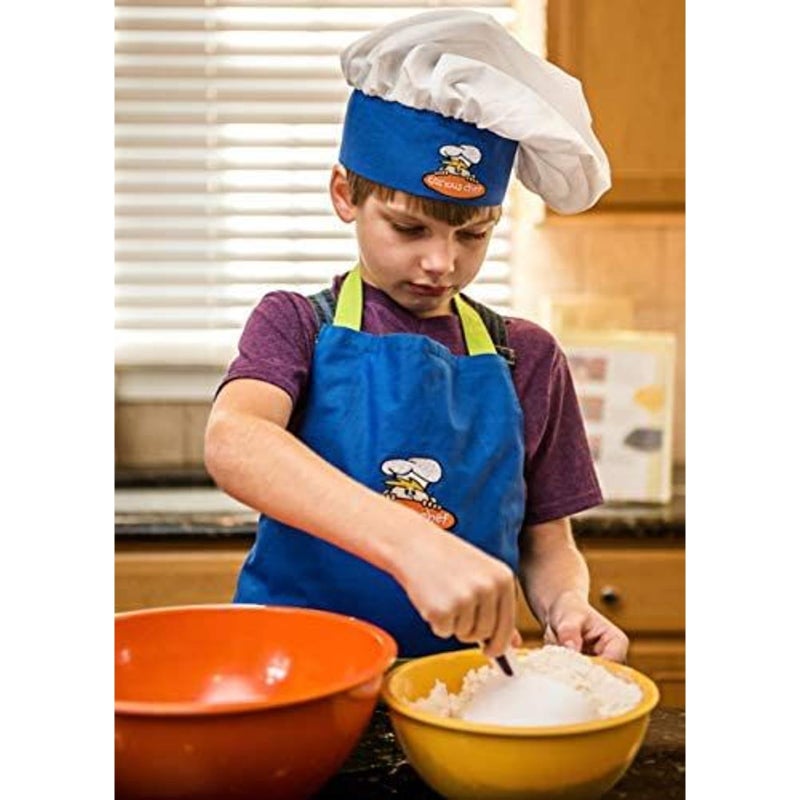 Curious Chef Child Textile Set - 4-Piece Set I Real Chef's Wear for Children I Child-Sized Apron, Oven Mitts & Hat I Machine Washable I Machine Washable I Blue/Green - Image 4